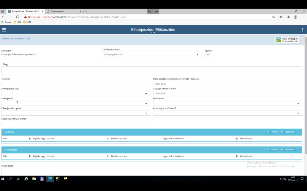 IBM BAW esettanulmány képernyő