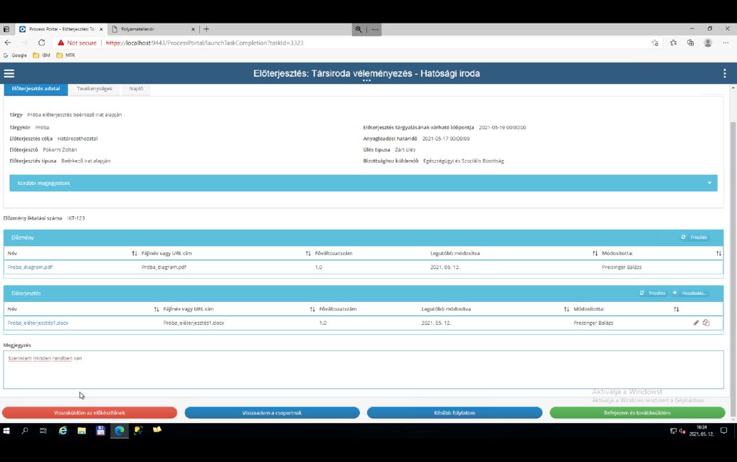 IBM BAW esettanulmány képernyő